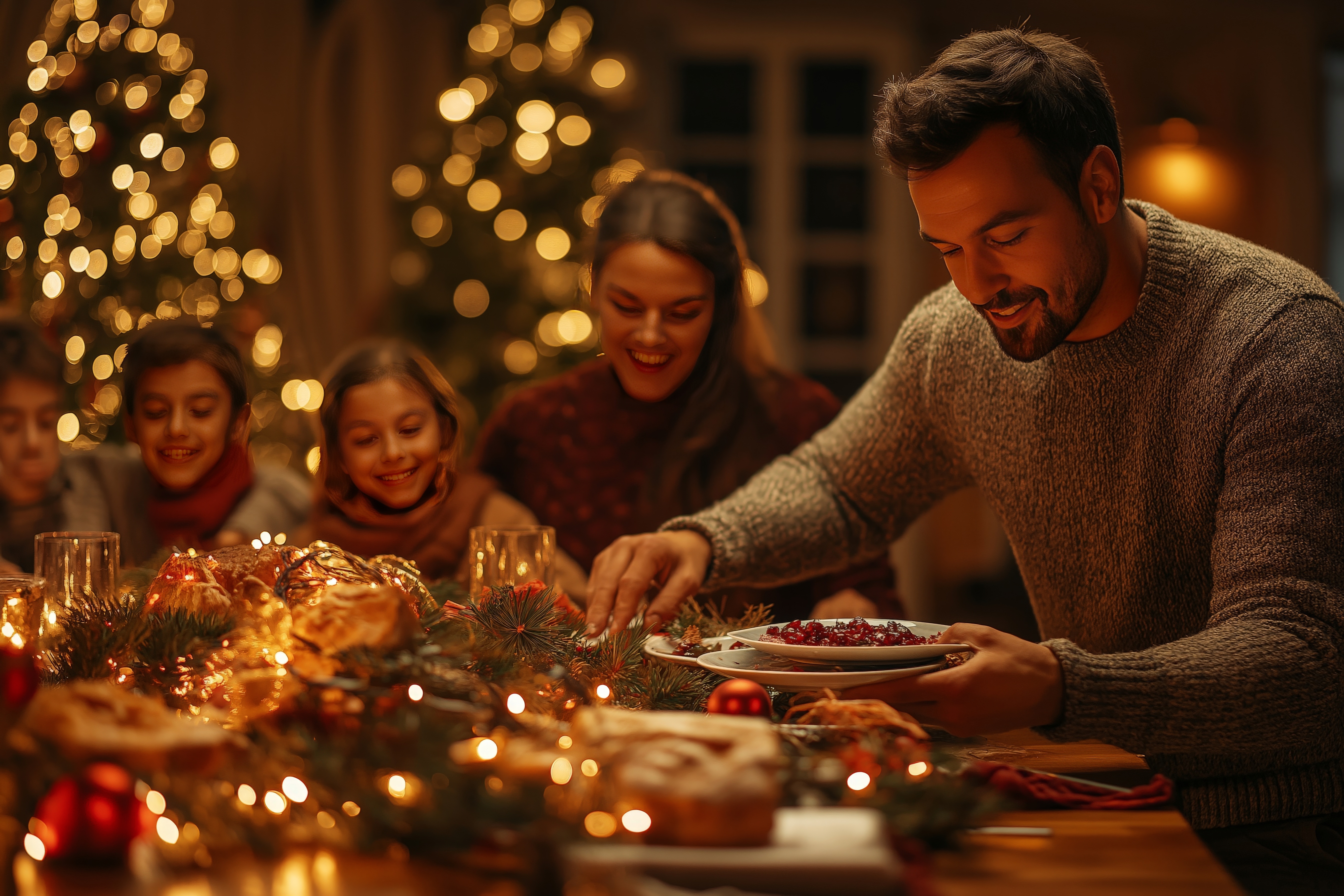 Family having Christmas family dinner in Auckland